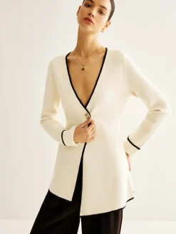 Hot Wool-Blend Contrast Trim Slit Cardigan Cardigans|Sweaters & Cardigans