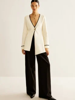 Hot Wool-Blend Contrast Trim Slit Cardigan Cardigans|Sweaters & Cardigans