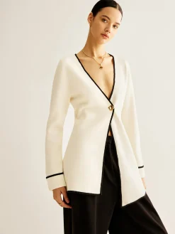 Hot Wool-Blend Contrast Trim Slit Cardigan Cardigans|Sweaters & Cardigans