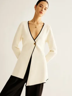 Hot Wool-Blend Contrast Trim Slit Cardigan Cardigans|Sweaters & Cardigans