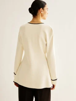 Hot Wool-Blend Contrast Trim Slit Cardigan Cardigans|Sweaters & Cardigans