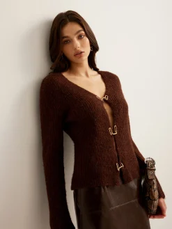 New Wool-Blend Cutout Metal-Link Cardigan Cardigans|Sweaters & Cardigans