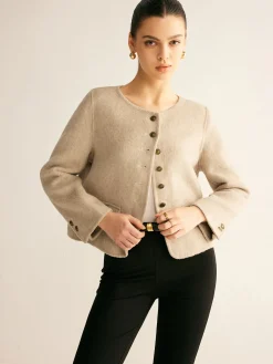 Best Wool-Blend Elegant Button Blazer Outerwear|Blazers