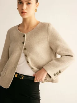 Best Wool-Blend Elegant Button Blazer Outerwear|Blazers