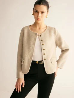 Best Wool-Blend Elegant Button Blazer Outerwear|Blazers