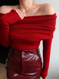 Discount Wool-Blend Elegant Ruched Slim Sweater Sweater Tops|Sweaters & Cardigans
