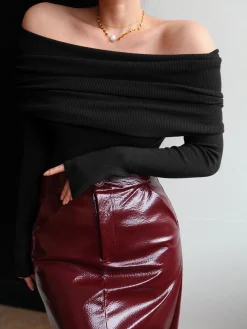Discount Wool-Blend Elegant Ruched Slim Sweater Sweater Tops|Sweaters & Cardigans