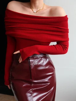 Wool-Blend Elegant Ruched Slim Sweater Sweater Tops|Sweaters & Cardigans