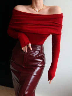 Wool-Blend Elegant Ruched Slim Sweater Sweater Tops|Sweaters & Cardigans
