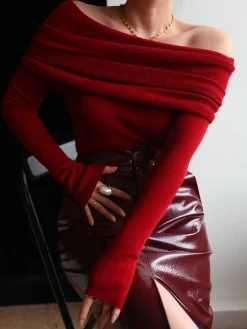 Wool-Blend Elegant Ruched Slim Sweater Sweater Tops|Sweaters & Cardigans