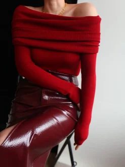 Wool-Blend Elegant Ruched Slim Sweater Sweater Tops|Sweaters & Cardigans