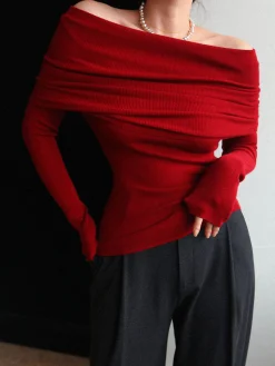 Wool-Blend Elegant Ruched Slim Sweater Sweater Tops|Sweaters & Cardigans