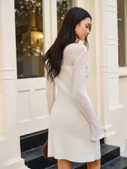 Best Wool-Blend Floral Sweater Panel Dress White Dresses|Sweater Dresses