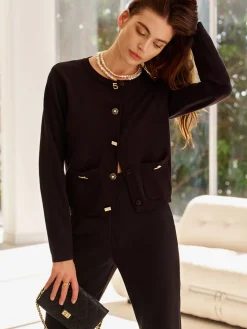 Outlet Wool-Blend Geometric-Button Cardigan Cardigans|Sweaters & Cardigans