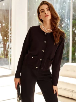 Outlet Wool-Blend Geometric-Button Cardigan Cardigans|Sweaters & Cardigans