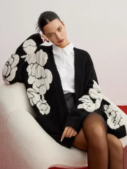 Wool-Blend Knit-Floral Cardigan Cardigans|Sweaters & Cardigans
