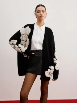 Wool-Blend Knit-Floral Cardigan Cardigans|Sweaters & Cardigans