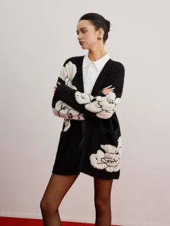Wool-Blend Knit-Floral Cardigan Cardigans|Sweaters & Cardigans