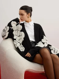Wool-Blend Knit-Floral Cardigan Cardigans|Sweaters & Cardigans
