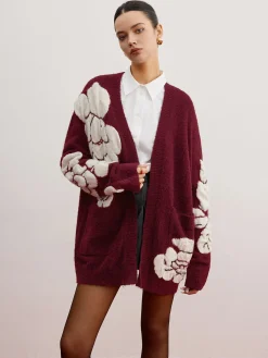 Wool-Blend Knit-Floral Cardigan Cardigans|Sweaters & Cardigans