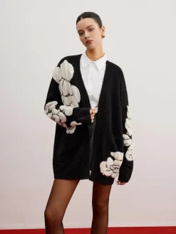 Outlet Wool-Blend Knit-Floral Cardigan Cardigans|Sweaters & Cardigans