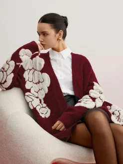 Outlet Wool-Blend Knit-Floral Cardigan Cardigans|Sweaters & Cardigans