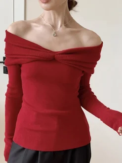 Best Wool-Blend Knotted Ruched Knit Top Sweater Tops|Sweaters & Cardigans