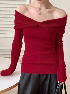 Best Wool-Blend Knotted Ruched Knit Top Sweater Tops|Sweaters & Cardigans