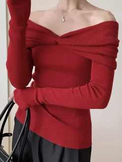 Best Wool-Blend Knotted Ruched Knit Top Sweater Tops|Sweaters & Cardigans