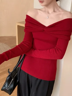 Best Wool-Blend Knotted Ruched Knit Top Sweater Tops|Sweaters & Cardigans