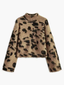 Hot Wool-Blend Leopard Fuzzy Sweater Sweater Tops|Sweaters & Cardigans