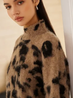 Discount Wool-Blend Leopard Fuzzy Sweater Sweater Tops|Sweaters & Cardigans