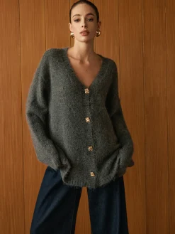 New Wool-Blend Metal Button Knit Outerwear Sweater Tops|Outerwear