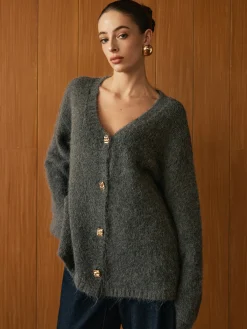 New Wool-Blend Metal Button Knit Outerwear Sweater Tops|Outerwear