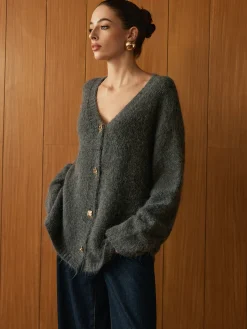 New Wool-Blend Metal Button Knit Outerwear Sweater Tops|Outerwear