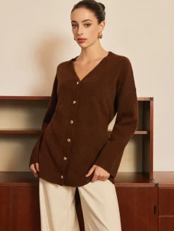 Wool-Blend Metal-Button Belted Cardigan Cardigans|Sweaters & Cardigans