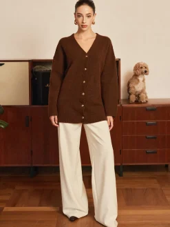 Wool-Blend Metal-Button Belted Cardigan Cardigans|Sweaters & Cardigans