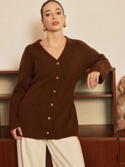 Wool-Blend Metal-Button Belted Cardigan Cardigans|Sweaters & Cardigans
