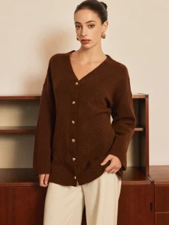 Wool-Blend Metal-Button Belted Cardigan Cardigans|Sweaters & Cardigans