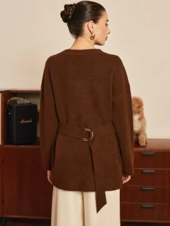 Wool-Blend Metal-Button Belted Cardigan Cardigans|Sweaters & Cardigans