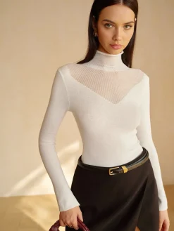 Online Wool-Blend Mock Neck Sheer-Detail Knit Top Knitwear|Matching Sets