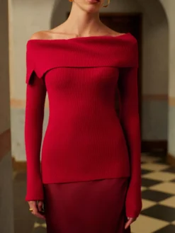 Sale Wool-Blend Off-Shoulder Ribbed Sweater Knitwear|Tops