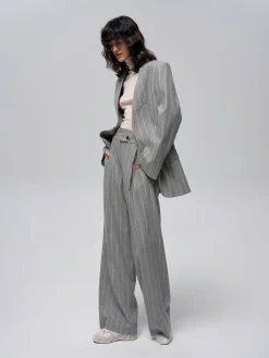 Outlet Wool-Blend Pinstripe Tweed Pants Pants|Matching Sets