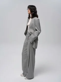 Outlet Wool-Blend Pinstripe Tweed Pants Pants|Matching Sets