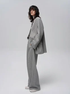 Outlet Wool-Blend Pinstripe Tweed Pants Pants|Matching Sets