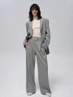 Outlet Wool-Blend Pinstripe Tweed Pants Pants|Matching Sets
