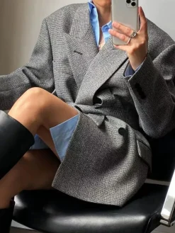 Sale Wool-Blend Plaid Belted Blazer Outerwear|Blazers