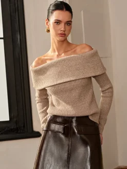 Best Wool-Blend Plain Off-Shoulder Sweater Sweater Tops|Sweaters & Cardigans
