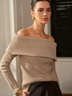 Best Wool-Blend Plain Off-Shoulder Sweater Sweater Tops|Sweaters & Cardigans