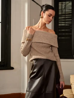 Best Wool-Blend Plain Off-Shoulder Sweater Sweater Tops|Sweaters & Cardigans